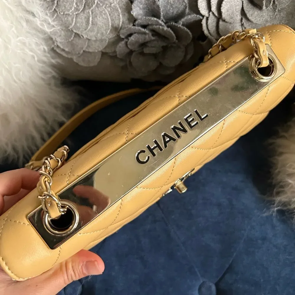 CHANEL Lambskin Quilted Medium Trendy Flap Light Yellow dustbag box